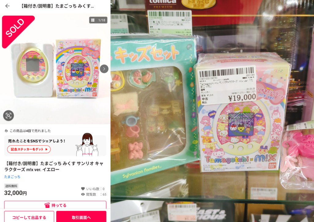 箱と説明書付きのたまごっち みくす サンリオキャラクターズを19000円で仕入れ32000円で販売した実例